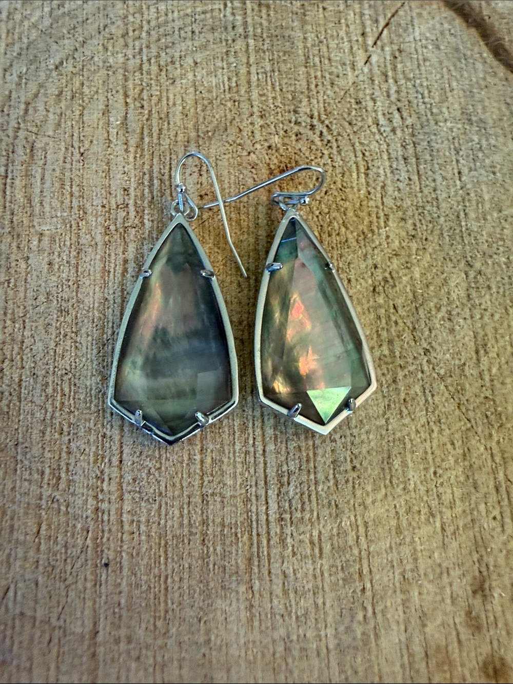 Kendra Scott Iridescent Abalone Teardrop Earrings - Green & Pink Flash - Picture 2 of 5